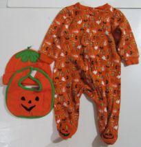 Infant 3 - 6 Months First Halloween Pumpkin Hat Bib Romper Outfit Set Gh... - $5.99