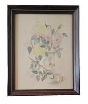 1950s Vintage Framed Print Vase of Flowers 15.5&quot; x 12.5&quot; - £19.45 GBP