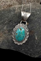 John Nelson Navajo Handmade Sterling Silver Natural Turquoise Pendant Necklace - £239.05 GBP