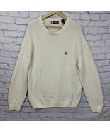 Chaps Sweater Mens L Large Cream Knit 100% Cotton Collegiate Crew Neck P... - $19.79