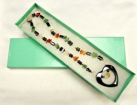 Fashion Jewelry Beaded Necklace, Gun Metal Heart Pendant, Random Beads, ... - £7.67 GBP