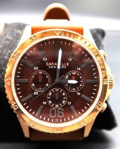 Caravelle New York Bulova 44A102 Chronograph Brown Dial Rubber Band Men&#39;... - $125.00