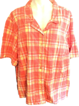 3X Plus Coral Yellow Plaid Short Sleeve Blouse Top Casual Corner Woman Orange - $16.82