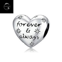 Forever And Always Genuine 925 Sterling Silver Heart Charm for Wife Girlfriend - £16.12 GBP