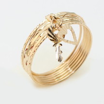 18k solid yellow gold 7 days ring with heart and key charms - £323.85 GBP