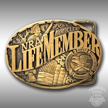 Vintage Belt Buckle Solid Brass Signed NRA Article II Life Member National - $50.58