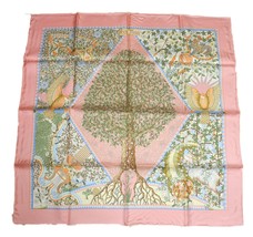 Hermes Scarf Axis Mundi 90 cm silk pink Carre world tree 35&quot; AU22 - £386.25 GBP