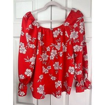 Sanctuary Orange Floral Blouse Size M $89 Retail Puff Sleeve 100% Polyester Nice - £23.57 GBP