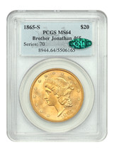 Brother Jonathan: 1865-S $20 PCGS/CAC MS64 (#465) - £24,424.32 GBP