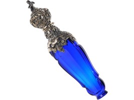 c1860 French Cobalt blue cut glass perfume with ornate silver mounting - $1,678.05