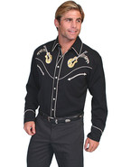 Men&#39;s Western Guitar Shirt Long Sleeve Rockabilly Country Cowboy Embroid... - $91.50