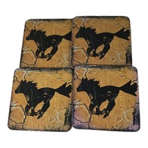 Vtg Western Horse Silhouette Distressed Look Cork Bottom Drink Coasters Set Of 4 - $15.18