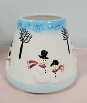 Holiday time snowman candle shade hand painted ceramic blue and white - £9.42 GBP