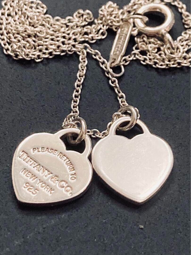 Primary image for Tiffany & Co. Return to Double Heart mini Pendant Necklace Silver 16" 1.2cm×1cm