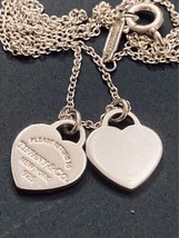 Tiffany &amp; Co. Return to Double Heart mini Pendant Necklace Silver 16&quot; 1.... - £132.32 GBP