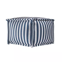 Porto Striped Indoor/Outdoor Filled Ottoman Blue Square Pouf - $105.92