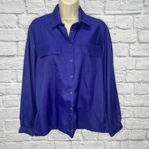 Vintage Silkhana Womens Blouse Size 12 Purple Roll-tab Long Sleeve Pockets - £19.69 GBP