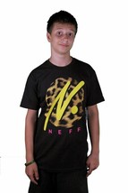 Neff Run Wild Graphic Leopard Print Black Yellow Premium Fit T-Shirt Cotton Tee - £30.38 GBP