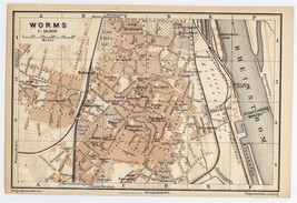 1906 Antique City Map Of Worms / RHINELAND-PALATINATE RHEINLAND-PFALZ / Germany - £16.74 GBP
