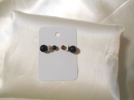 Bar 111 approx. 9mm Gold Tone Black Onyx/Tiger's Eye Front & Back Earrings Y477 - £7.16 GBP