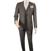 Men Suit BERLUSCONI Turkey 100% Italian Wool Super 180's 3pc Vested #Ber6 Brown image 4
