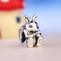 925 Sterling Silver Easter Bunny Charm Fit DIY Moments Bracelets Necklaces - £14.22 GBP