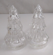Vintage Clear Lucite Christmas Tree Plastic 4.38&quot; Salt &amp; Pepper Shakers - $5.93