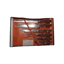 Vintage 6pc Cutlery Knife Fork Set Caesar&#39;s Stainless Steel &amp; Box, Wooden Handle - $19.40