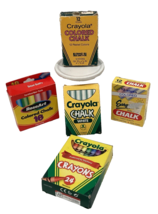 Lot Of 5 VTG Box Crayola Sargent RoseArt Crayons &amp; Colored &amp; Wht Chalk New/Used - £15.41 GBP