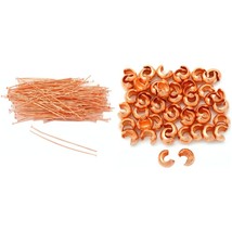Copper Beading 200 Head Pins 22 G 2&quot;50 Crimp Bead Covers Bright Plated 3mm Kit - £12.99 GBP