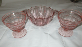 Vintage Jeanette Glass Doric Pink Sherbets (2) and 1 Pink Handled Bowl - £17.52 GBP