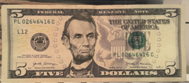 2017A $5 Bill Low Serial  &amp; Fancy Serial PL 02 6464 16 C - $20.79