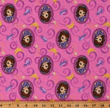 Flannel Princess Sofia the First Tiaras Crowns Shoes Pink Fabric Print D277.09 - £6.38 GBP