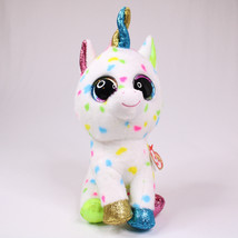 TY HARMONIE White w/Multi-Color Confetti Fabric Unicorn Beanie Boo DOB S... - $11.64