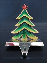 Vintage Chrome Cast Metal Enameled &amp; Jeweled Star Christmas Tree Stocking Holder - £7.51 GBP