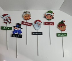 6 pc Garden Stake Christmas Decoration Outdoor Yard Lawn Sign Elf Santa ... - $12.85