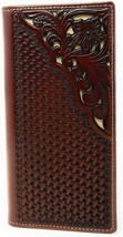 Western Genuine Leather Tooled Laser Cut Basketweave Men&#39;s Long Bifold W... - $29.99