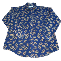 417 by Van Heusen Button Up Shirt Men&#39;s Large Blue Leaf Single Needle Ta... - £15.68 GBP