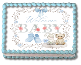 Blue Baby Shower Teddy Bear Design Edible Image Personalized Edible Cake... - £11.89 GBP+