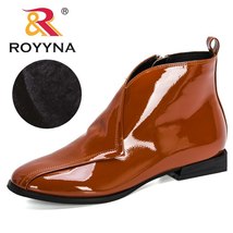 New Designers Patent Leather Ankle Boots Women Winter Shoes Ladies Short Plush H - £40.98 GBP