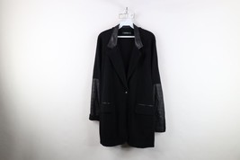 Vintage Ralph Lauren Womens 1X Distressed Faux Leather Trim Knit Blazer ... - $39.55