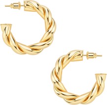 Chunky Gold Hoop Earrings Small Gold Hoop Earrings for Women 14K Real Gold Plate - $35.08