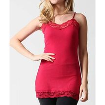 Ruby Red Lace Edge Adjustable Strap Long Camisole Small - $14.85