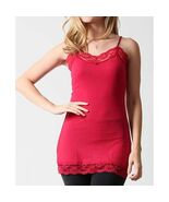 Ruby Red Lace Edge Adjustable Strap Long Camisole Small - $14.85