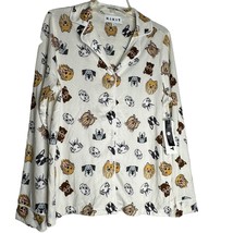 Kikit Womens Pajama Top Large White Dog Print Knit Stretch Long Sleeve NWT - $18.81