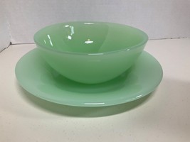 Vintage Jade-ite 2-Piece 6” Bowl and 8” Deep Dish Plate Set Glass (no ma... - $27.72