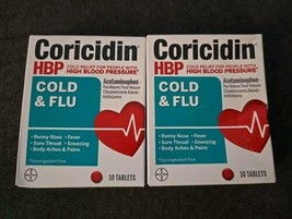 2 Coricidin HBP Cold and Flu Acetaminophen Decongestant Free 10 Ct (BN19) - £11.00 GBP