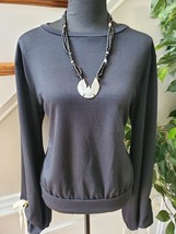 Fashion Nova Women&#39;s Solid Black Polyester Round Neck Long Sleeve Blouse Size L - £19.98 GBP