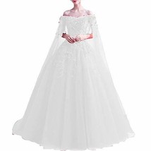 Plus Size Off Shoulder Long Lace Beaded Prom Wedding Dresses With Cape White US  - $237.59