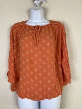 Hannah Womens Size PM Orange Boho Gauze Tie Neck Blouse 3/4 Sleeve - $9.14